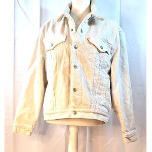 Levi's Womens Cream Corduroy Trucker Jacket Sherpa Lined Size L